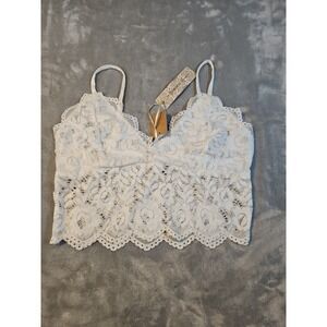 Iris Basic White Floral Lace Bralette Crop Top IT90570 Womens Medium NWT